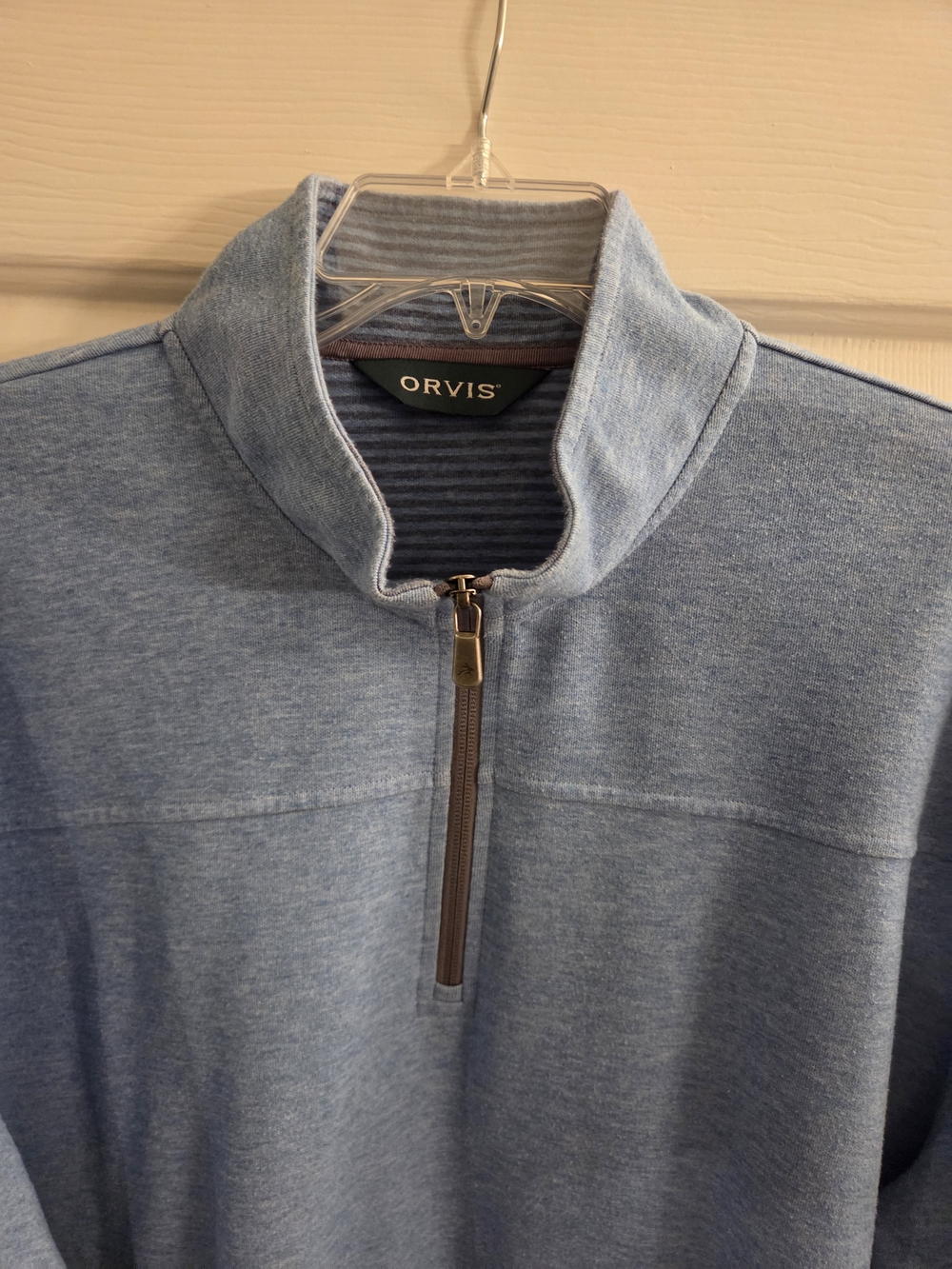 Orvis Men's Heather Light Blue Quarter-Zip Sweater
